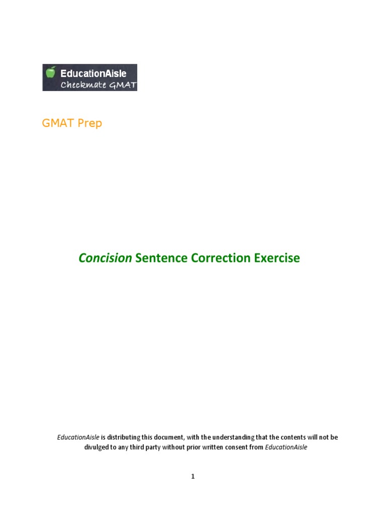 Concision Sentence Correction Exercise GMAT Prep PDF