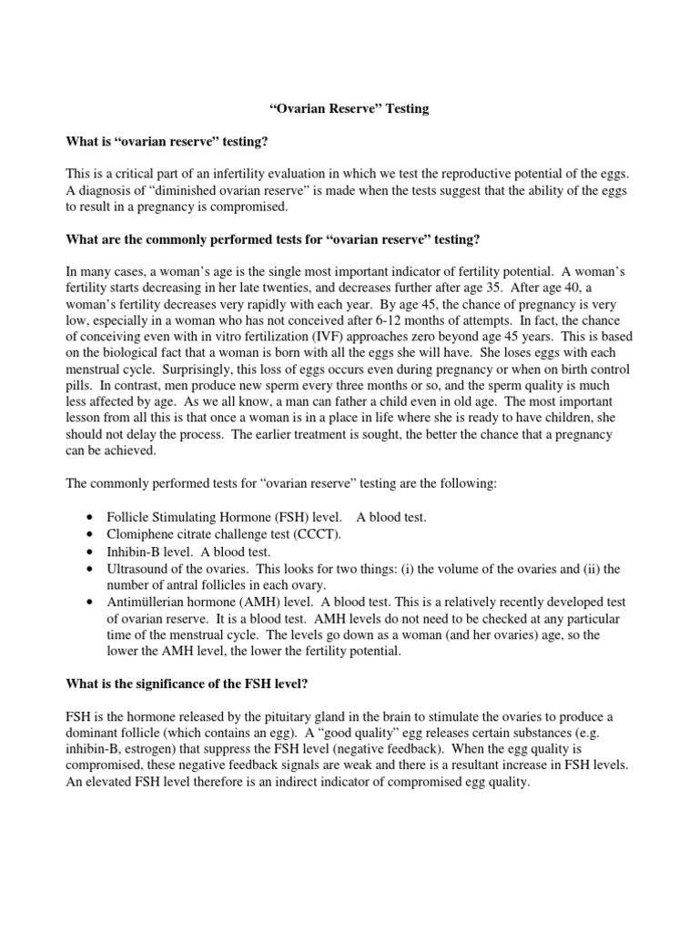Ovarian Reserve Testing Guide | PDF | In Vitro Fertilisation | Ovary
