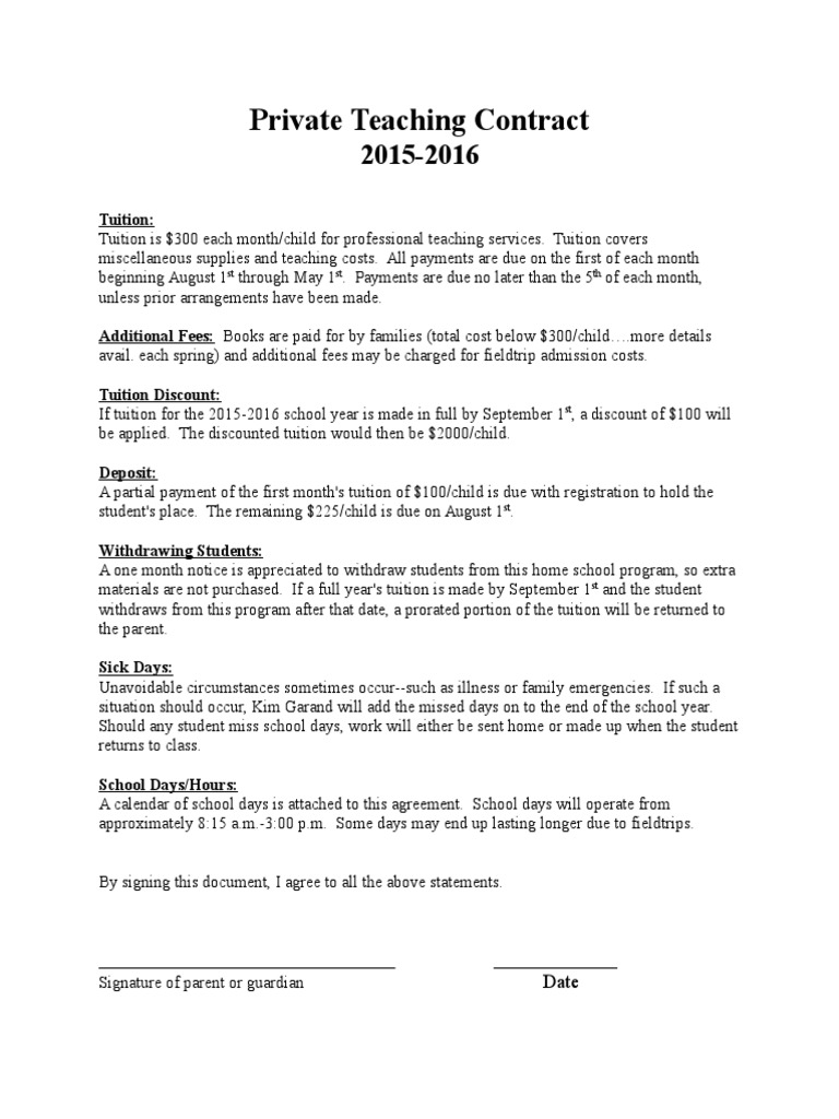 2015-2016 Home School Contract | PDF