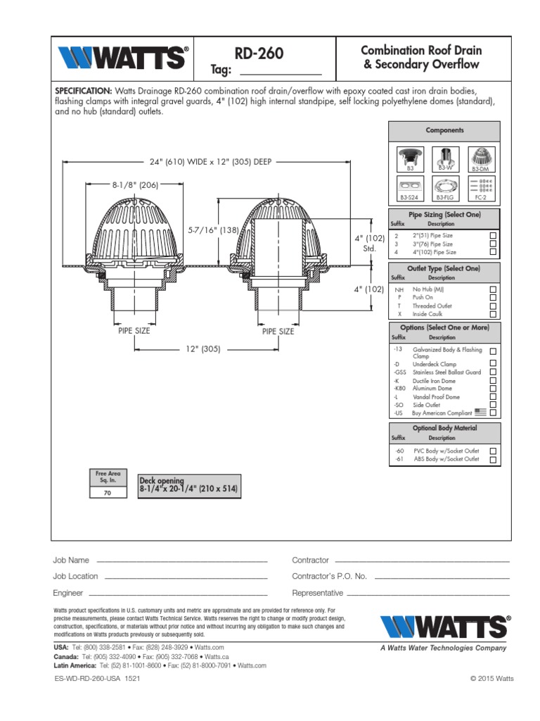 Watts RD-260 Roof Drain Specifications | PDF | Technology & Engineering
