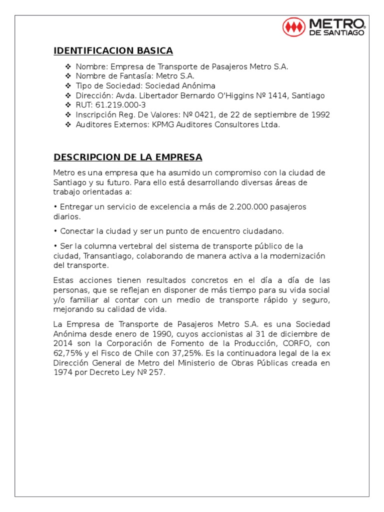 Historia y Datos del Metro de Santiago | PDF | Tránsito rápido | Transporte