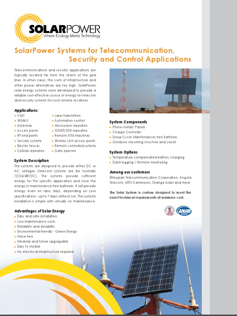 Solar For Telecommunications - SolarPower Israel | PDF
