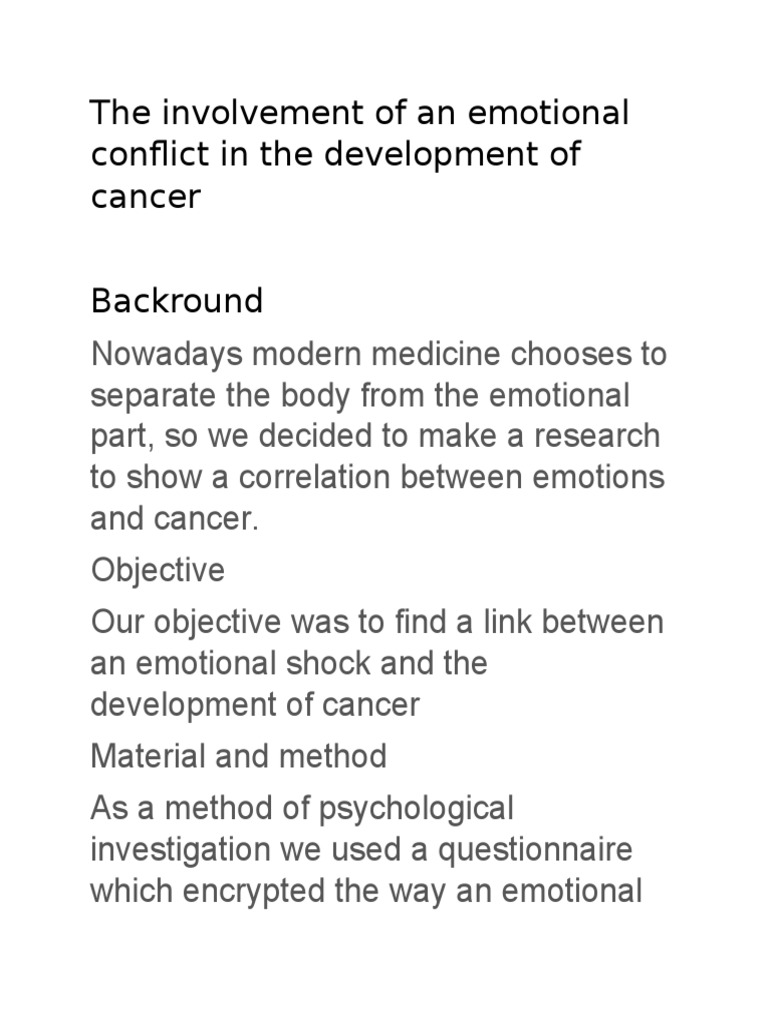 The Involvement of An Emotional Conflict in The Development of Cancer | PDF