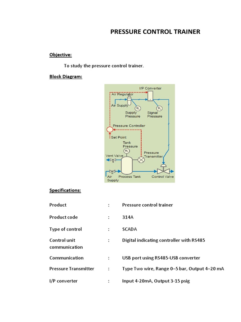 Pressure Control Trainer Overview | PDF | Control Theory | Systems Theory