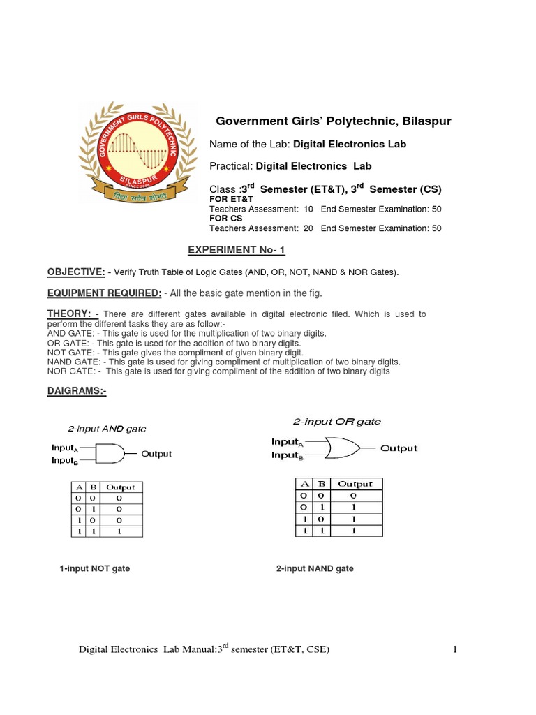 Digital Electronics Lab Manual PDF Subtraction Digital Electronics