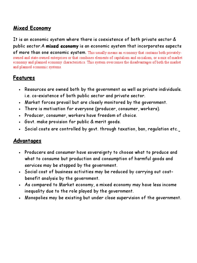 Advantages of Mixed Economy