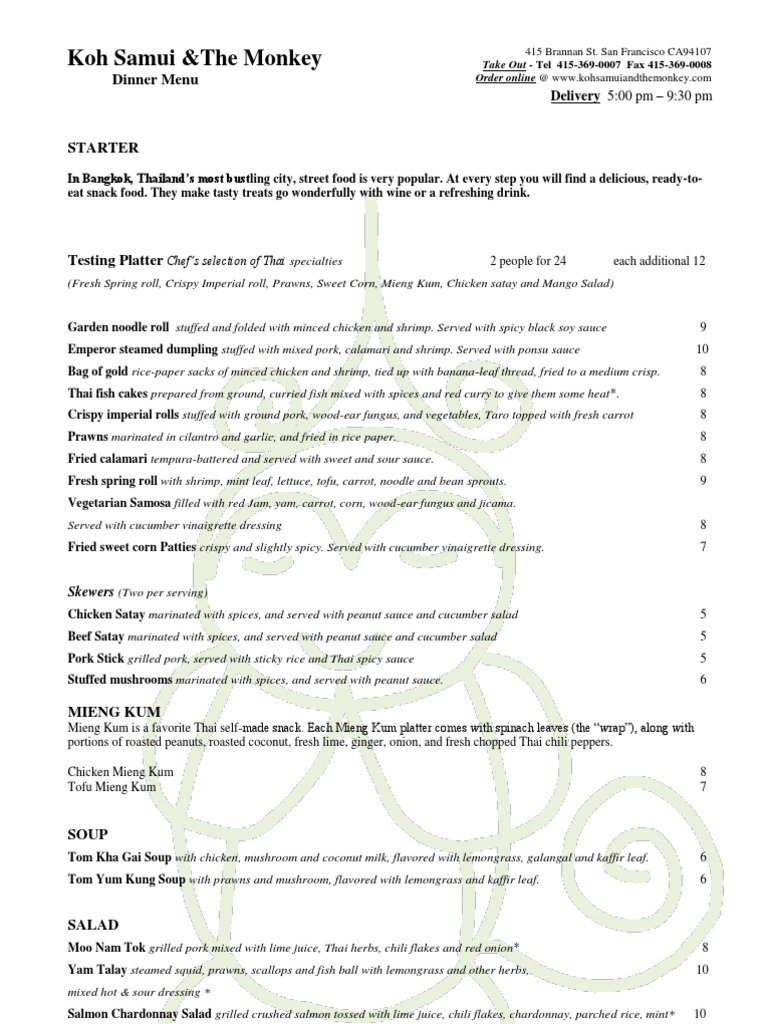 Dinner Menu Update 11-11-09 No Logo | PDF | Thai Cuisine | Curry