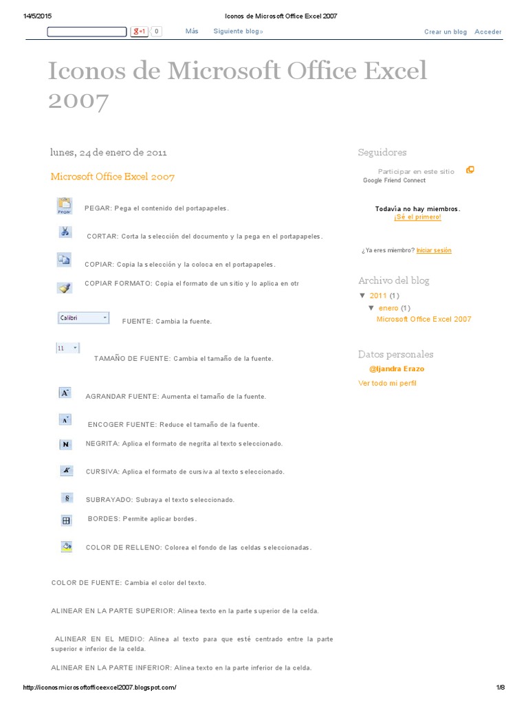 Iconos y funciones de Excel 2007 | PDF | Microsoft Excel | Tabla (base ...