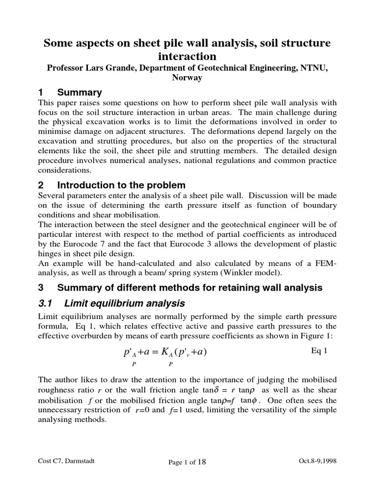 Sheet Pile Wall Analysis Techniques | PDF | Yield (Engineering ...
