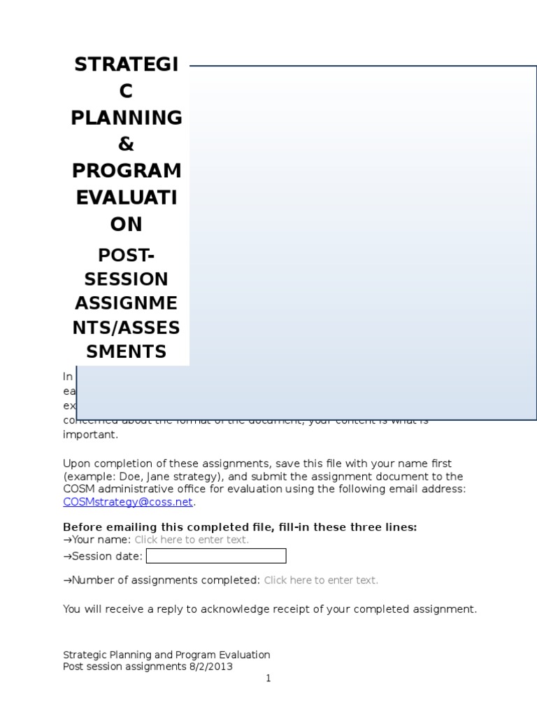 Strategic Planning Assignments Guide | PDF | Goal | Program Evaluation