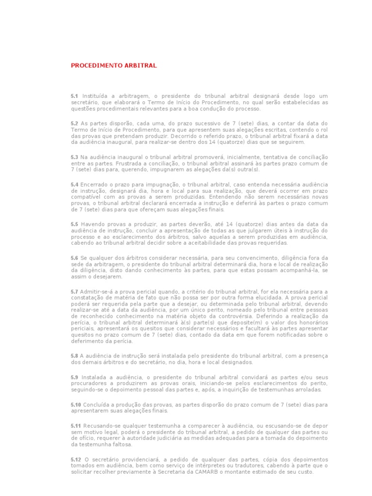 Procedimento Arbitral | PDF | Sentença (jurídico) | Arbitragem