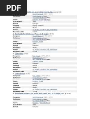 Kreisler Sarasate Wieniawski Etc Pdf Variation Music Classical Music