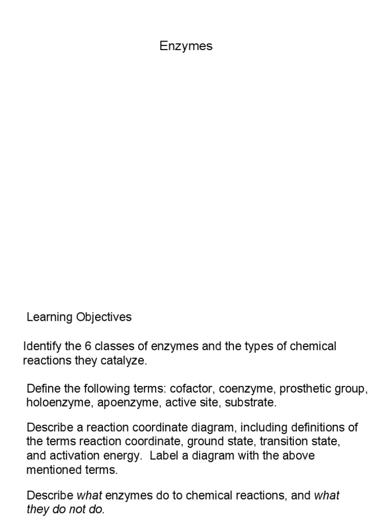 Learning Objectives Identify The 6 Classes of PDF Cofactor (Biochemistry) Enzyme