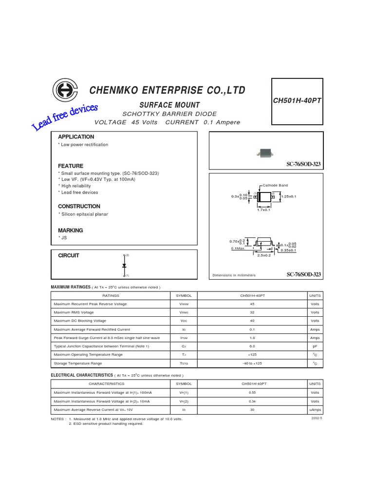 CH501H-40PT Schottky Diode Datasheet | PDF