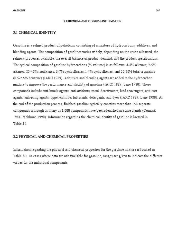 Gasoline: Chemical and Physical Properties | PDF