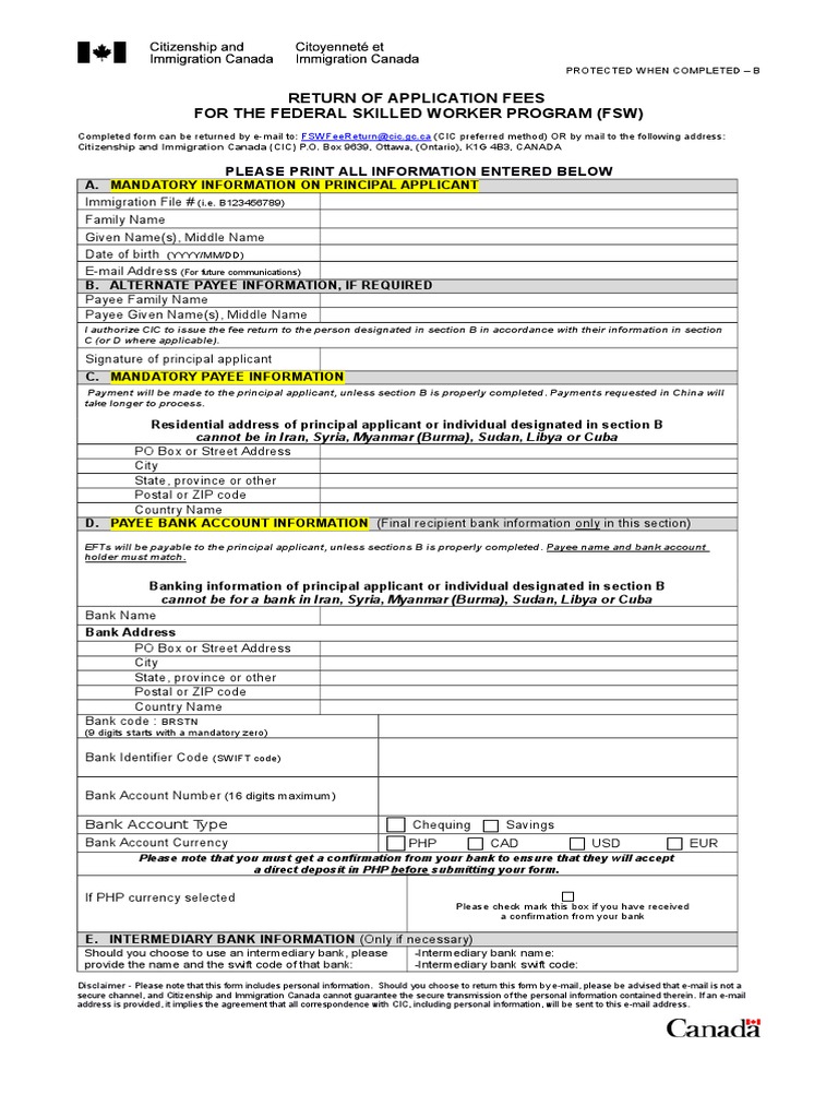 FSW Program Application Fee Return Form | PDF