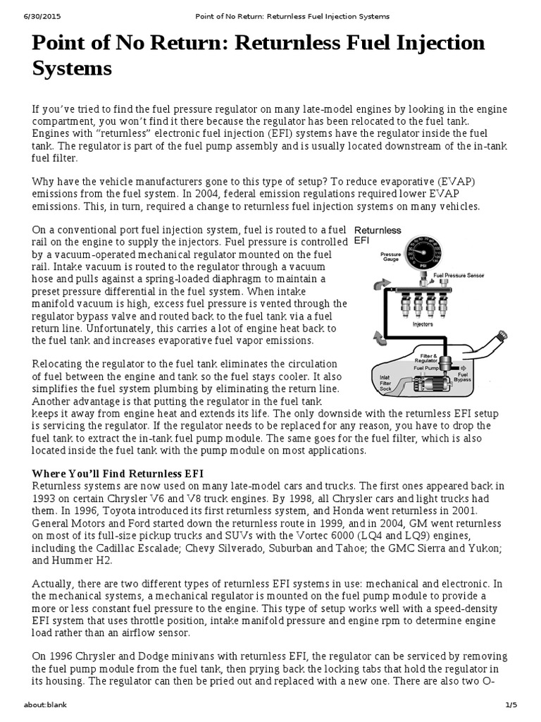 Point of No Return Returnless Fuel Injection Systems PDF Fuel