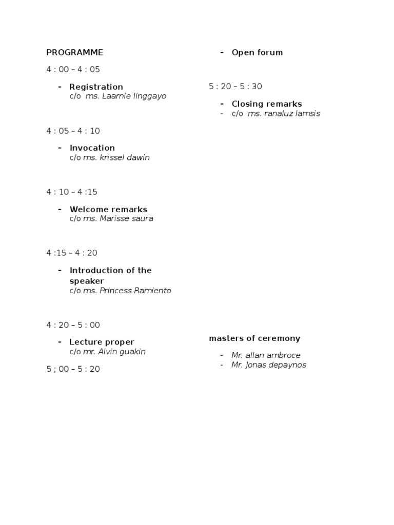 Event Schedule and Program Details | PDF