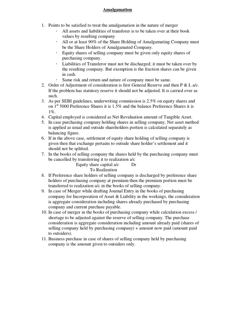 14 Easy Way To Learn Amalgamation | PDF | Equity (Finance) | Debits And ...