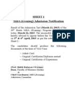 MBA (Evening) Admission Notification: Sheet 1