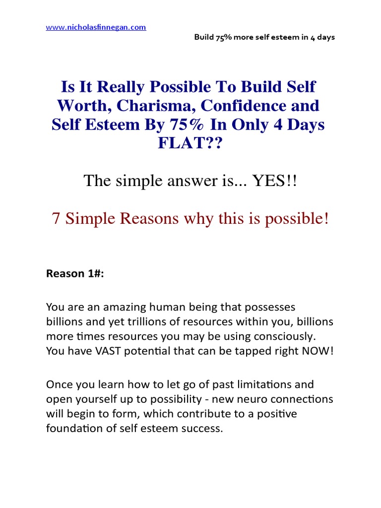 Boost Self-Esteem by 75% in 4 Days | PDF | Self Esteem | Metaphysics Of ...