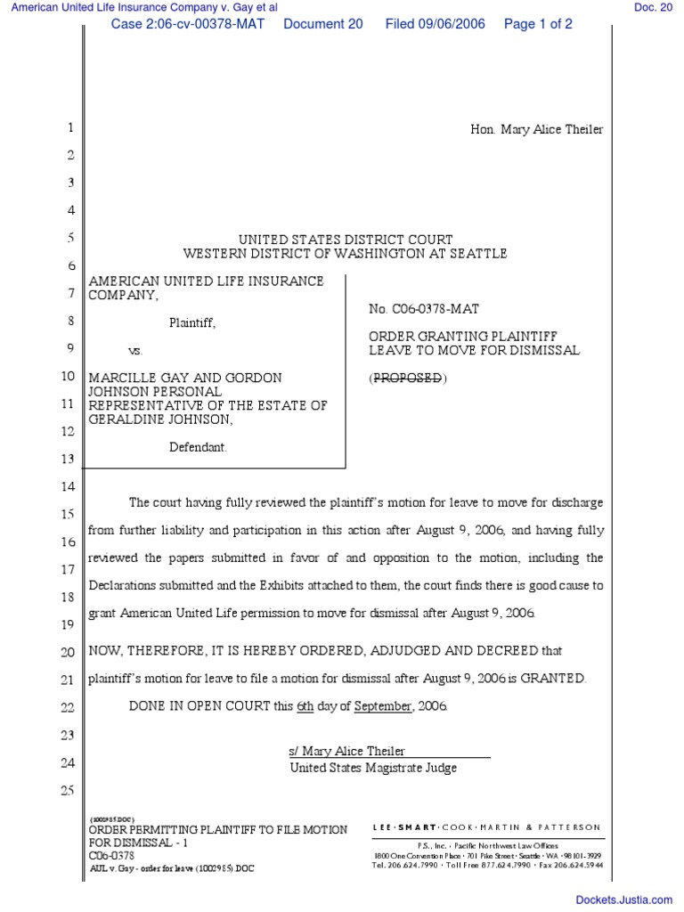 American United Life Insurance Company v. Gay Et Al Document No. 20
