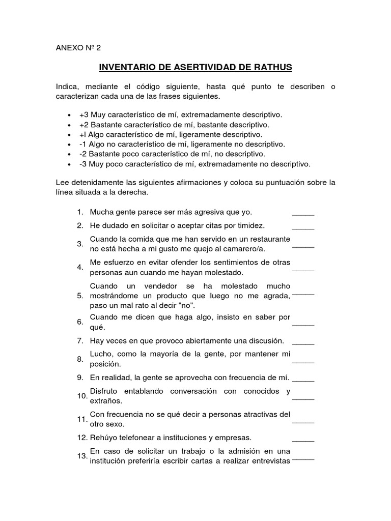 Inventario de Asertividad de Rathus | PDF