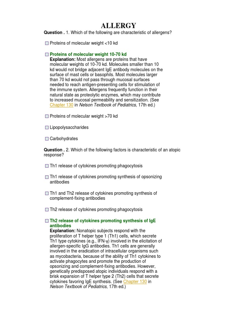 Allergy questions in pedia Allergy Asthma