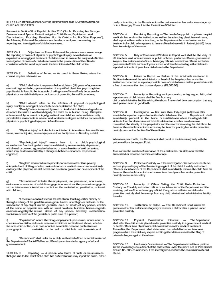 IRR of RA 7610 PDF Victimology Legal Guardian