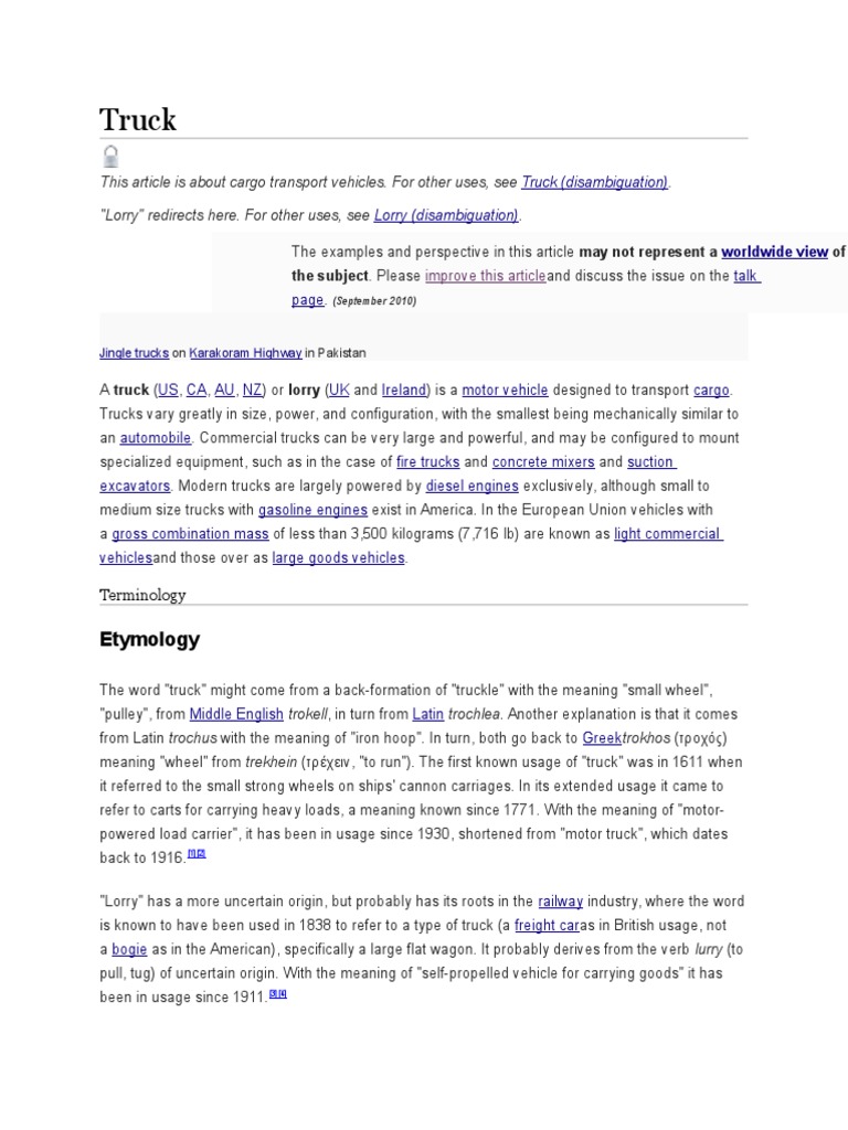 Truck Etymology PDF Cargo Ship Cruise Ship