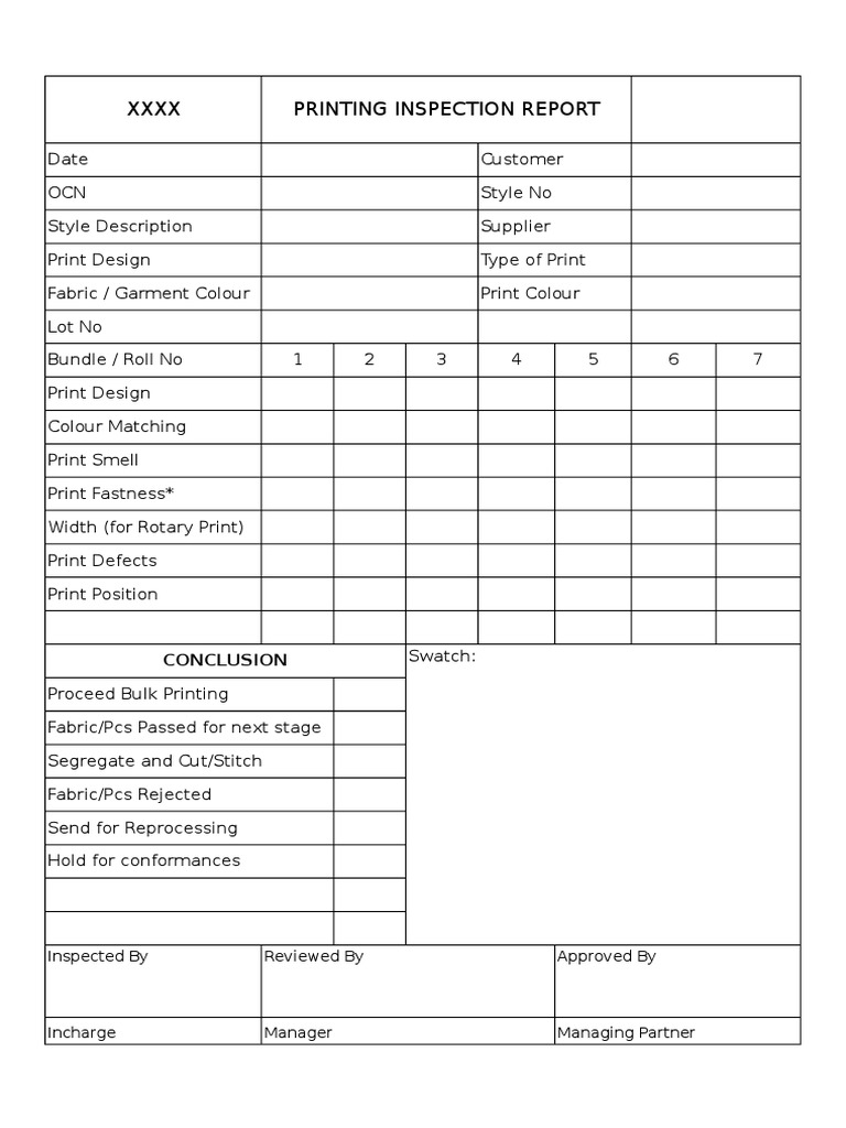 Printing Inspection Report Template | PDF