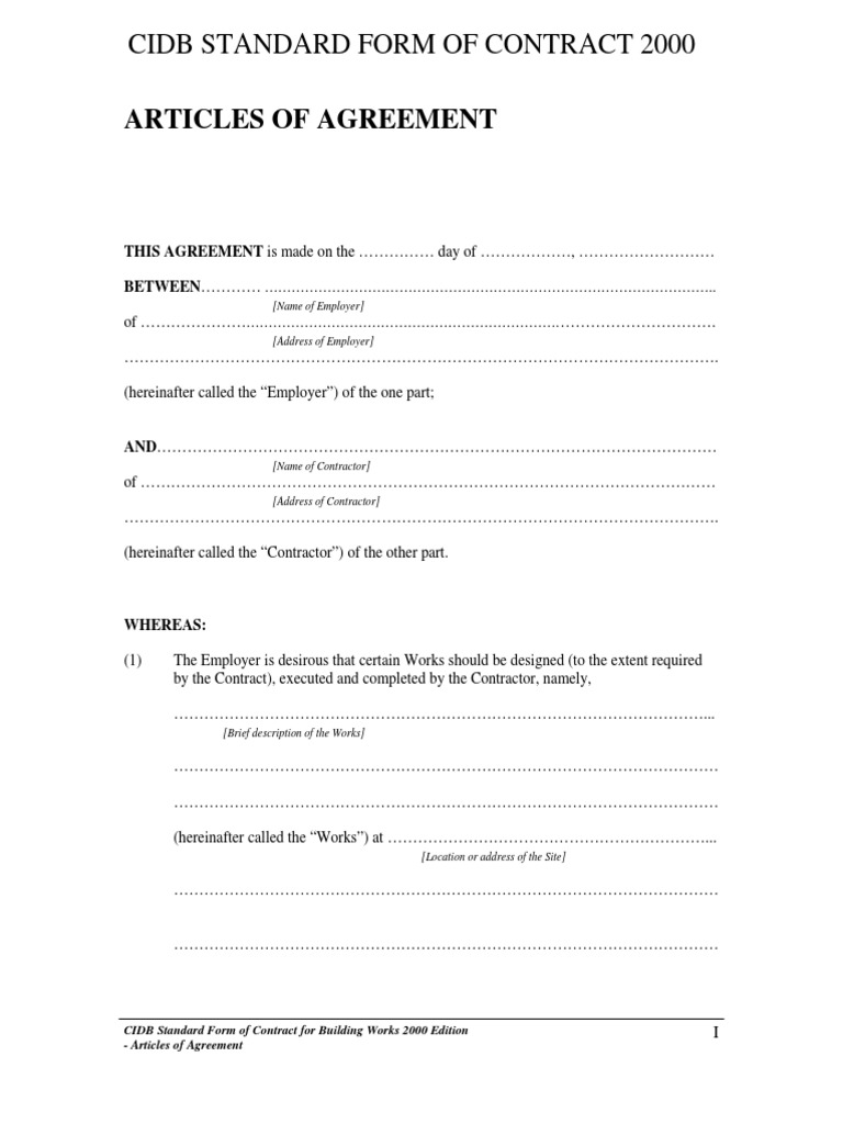CIDB Building Contract Agreement 2000 | PDF | General Contractor ...