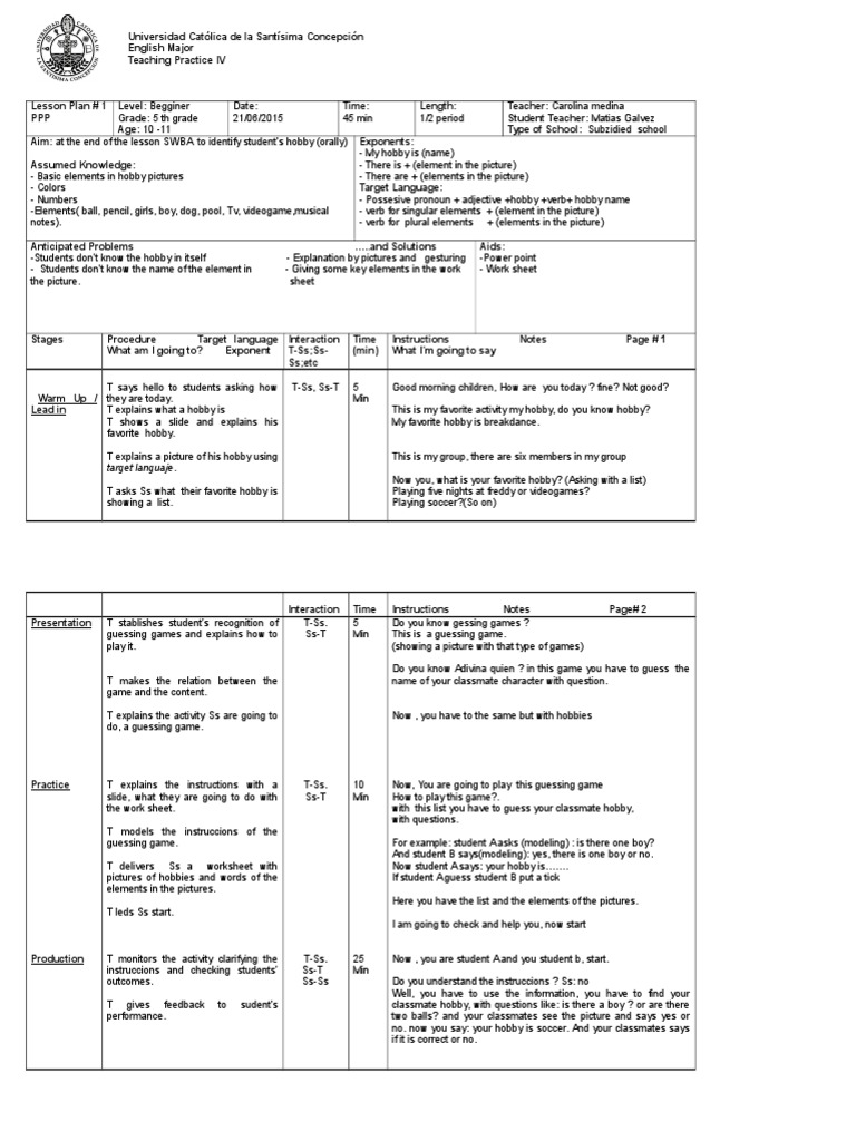 Ppp Lesson Plan For Kids , ESL Lesson Plan Past Continuous Interrupted ...