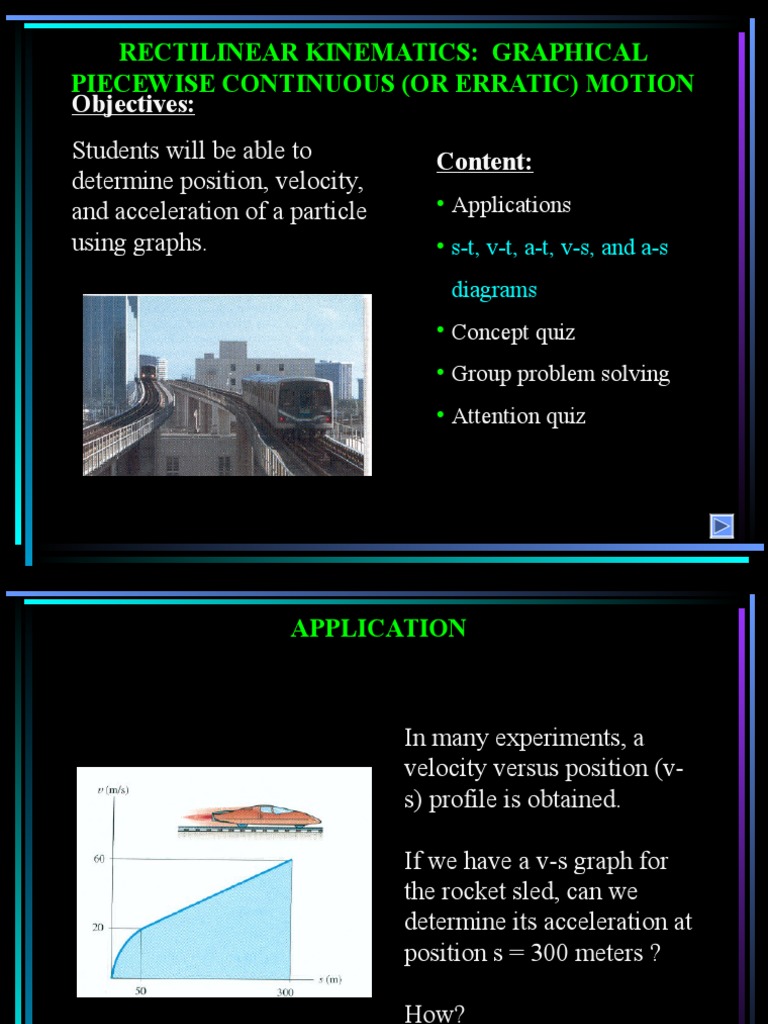 Objectives: Content:: Rectilinear Kinematics: Graphical Piecewise ...