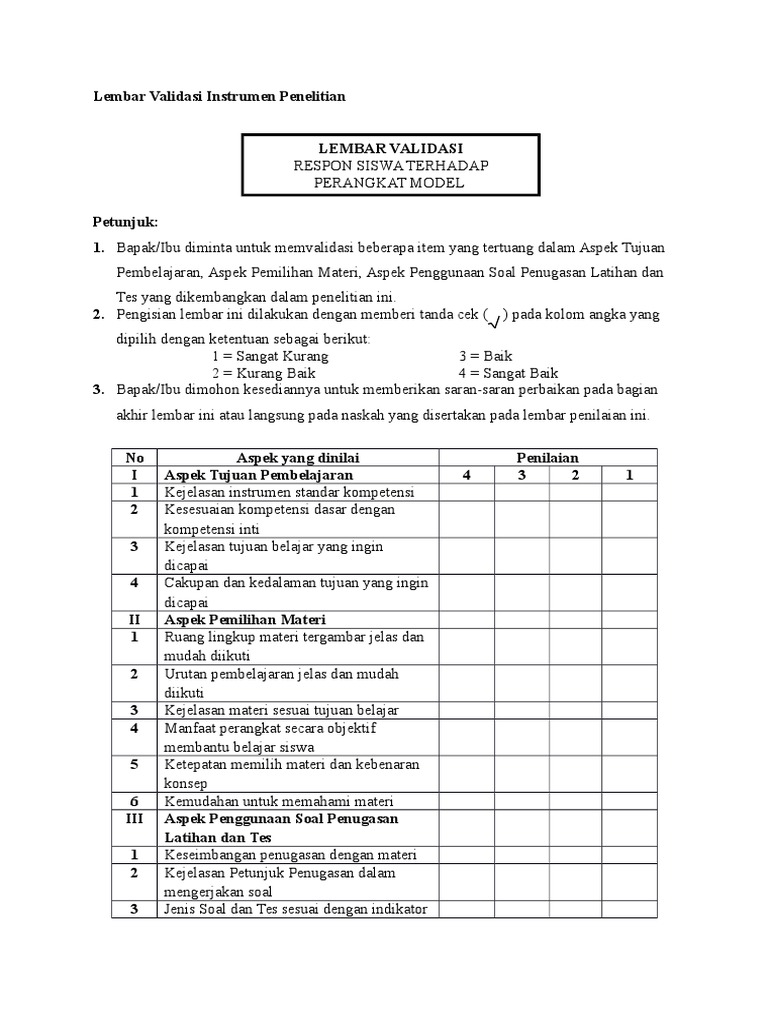 6 Lembar Validasi Respon Siswa Terhadap Perangkat Pembelajaran