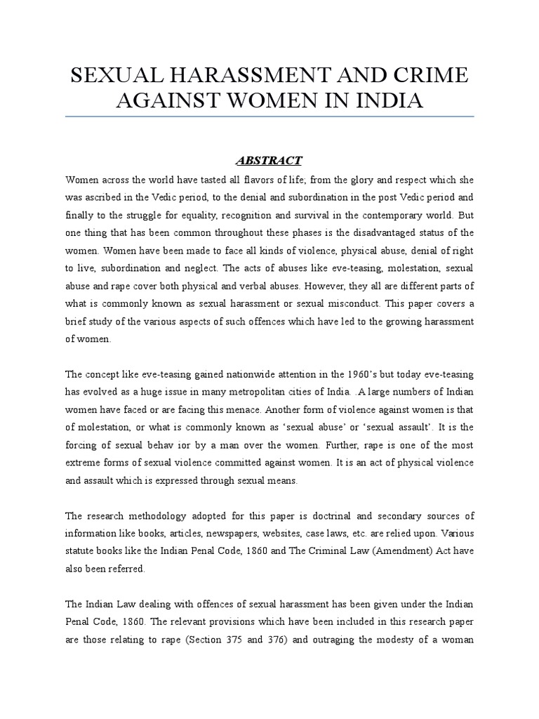 Sexual Harassment Against Women in India | PDF | Rape | Sexual Harassment