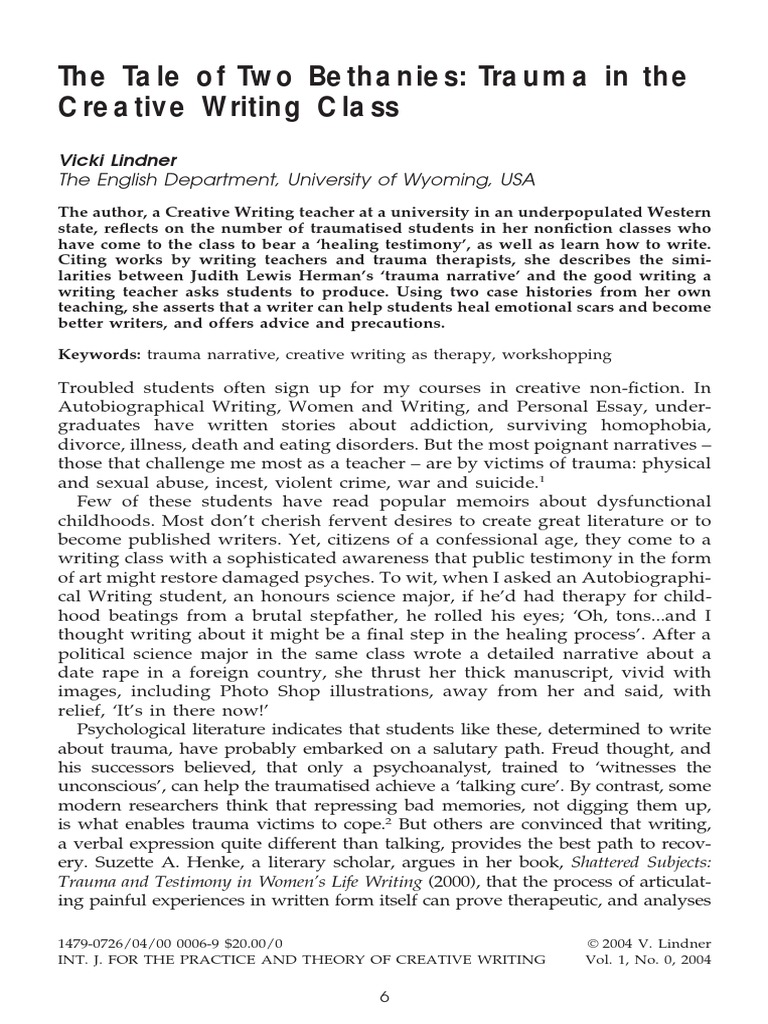 Trauma in Creative Writing Classroom | PDF | Psychological Trauma ...