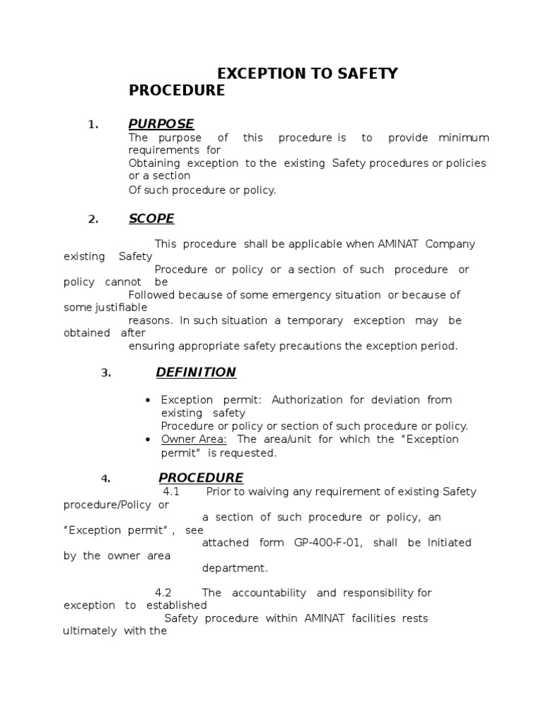 Aac Exception To Safety Procedure | PDF | Safety | Social Institutions