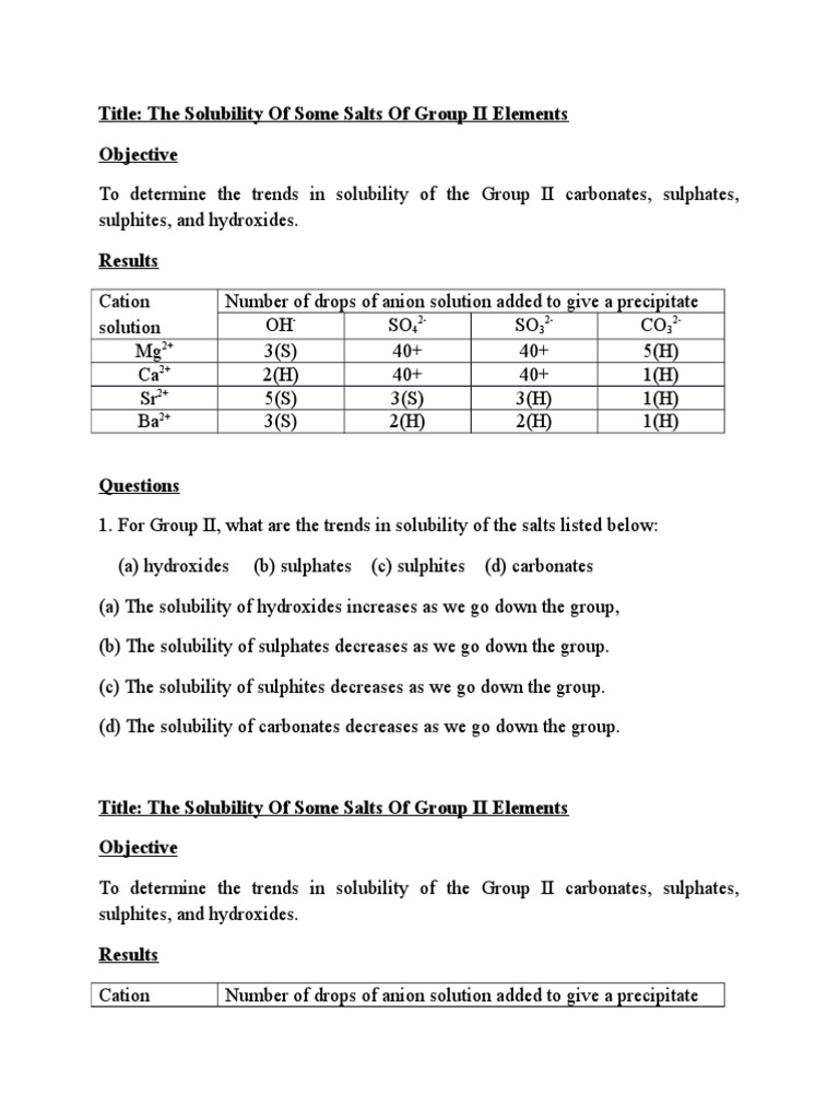 Solubility Of Group 2 Hydroxides