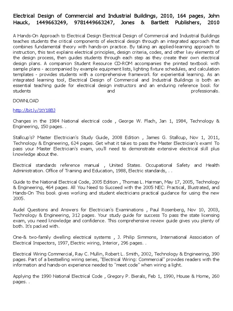 Electrical Design of Commercial and Industrial Buildings | Electrician |  Design