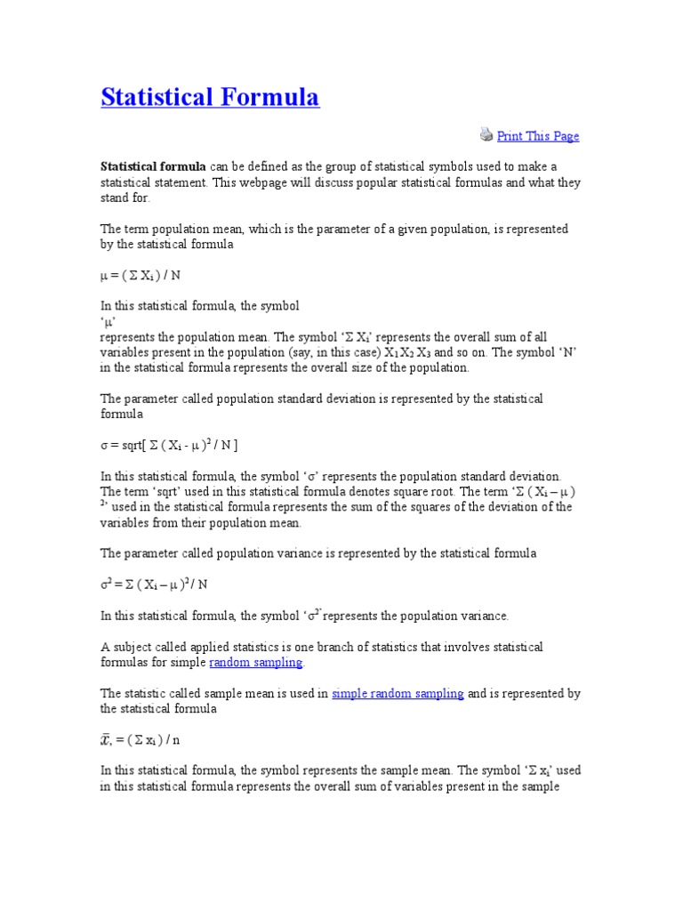 Statistical Formula Pdf Standard Deviation Mean