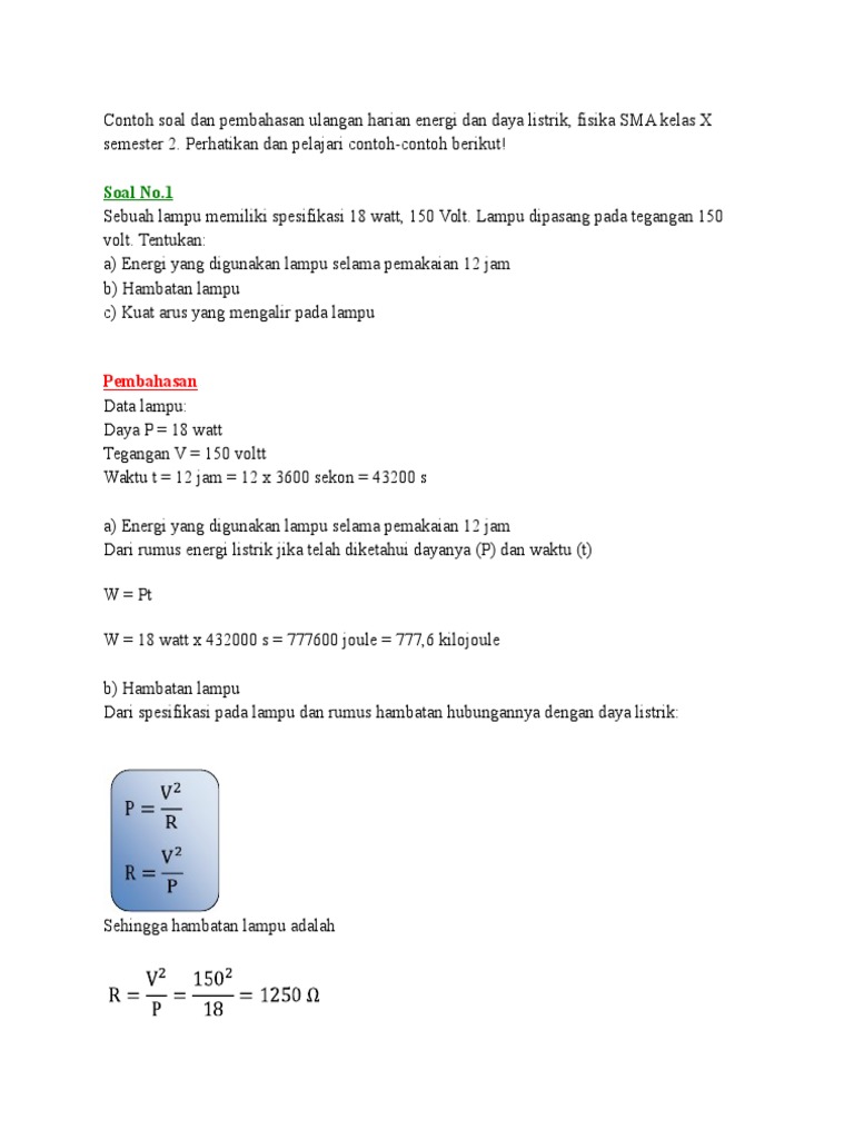 Soal Energi Dan Daya Listrik Smp 9