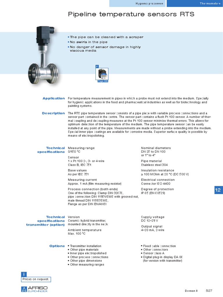 Hygienic Pipe Temperature Sensors | PDF | Pipe (Fluid Conveyance) | Sensor