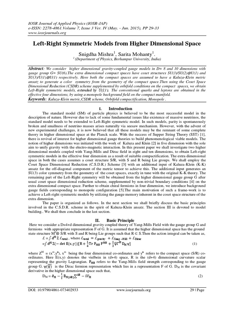 Left-Right Symmetric Models in Higher Dimensions | PDF | Gauge Theory ...