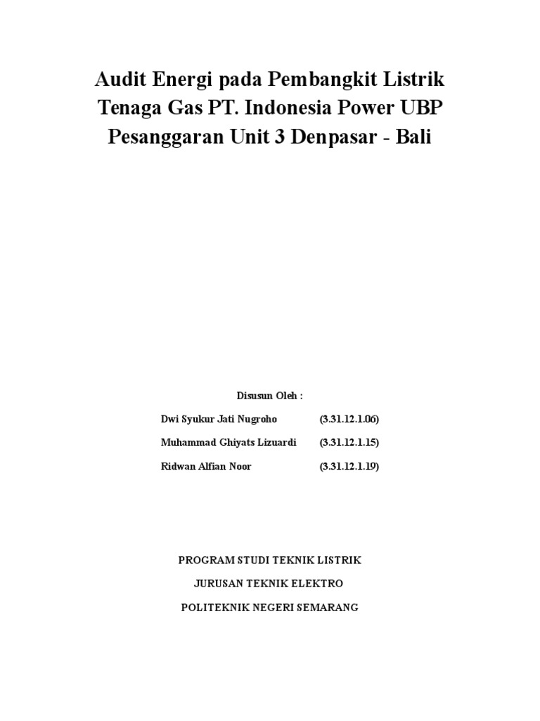 Audit Energi Pada Pembangkit Listrik Tenaga Gas