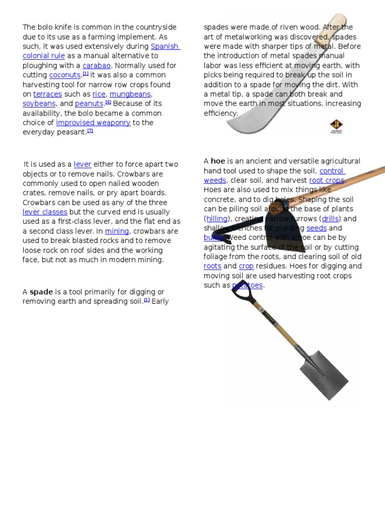 Agricultural Tools: Bolo, Crowbar, Spade, Hoe | PDF