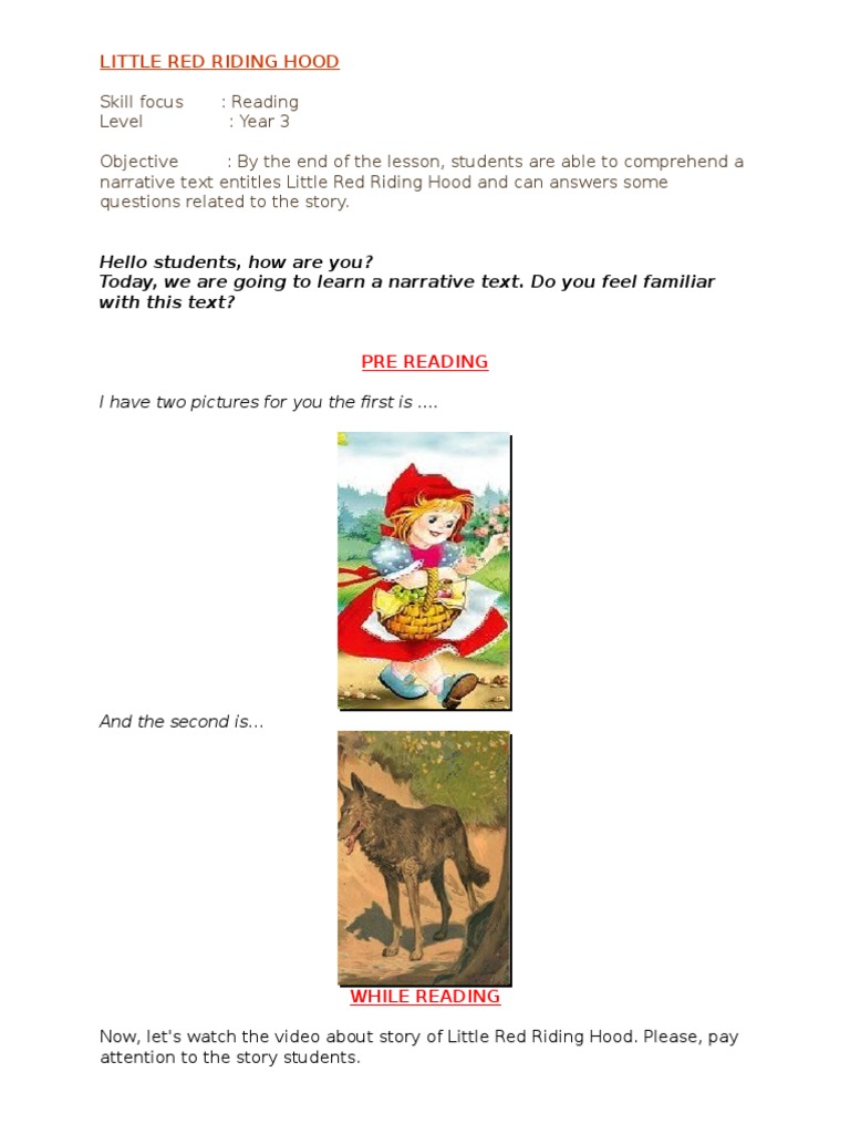 Little Red Riding Hood Lesson Plan | PDF | Little Red Riding Hood | Leisure