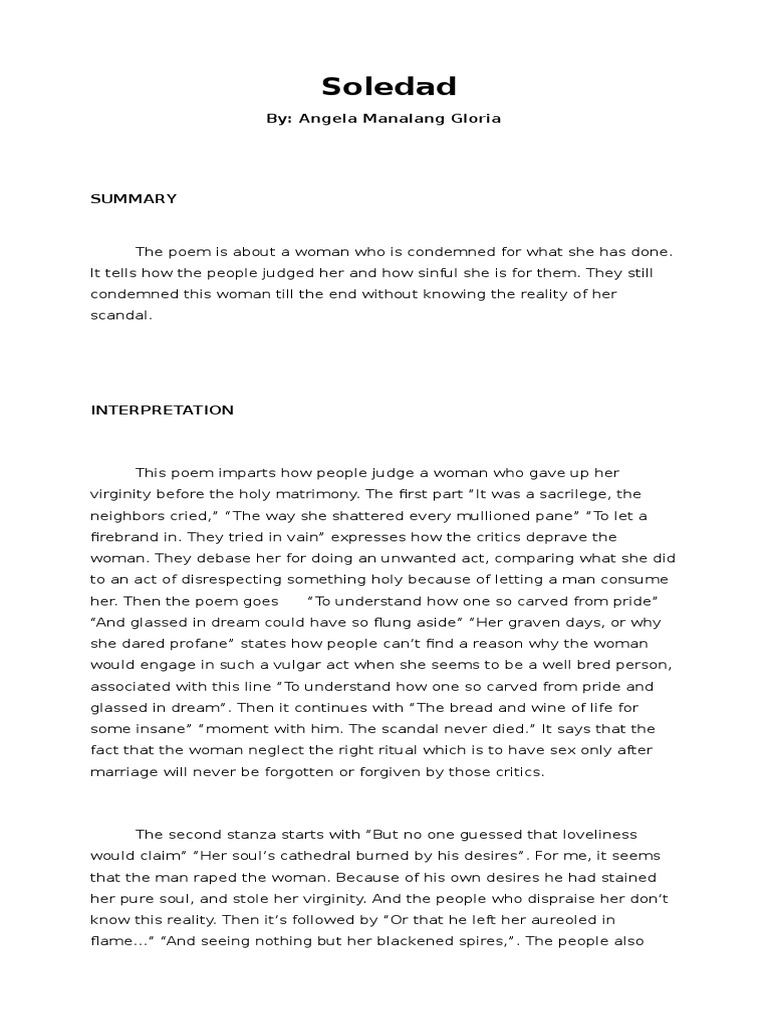 Soledad By Angela Manalang Gloria