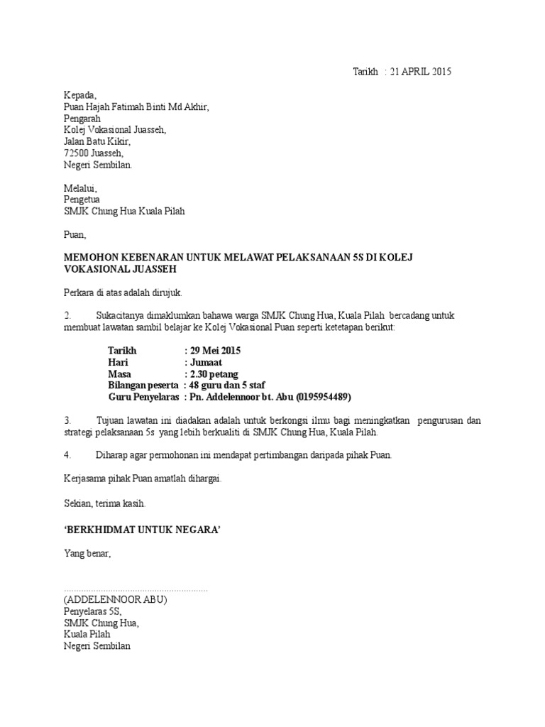 Surat Permohonan Kolej Vokasional - Terengganu w