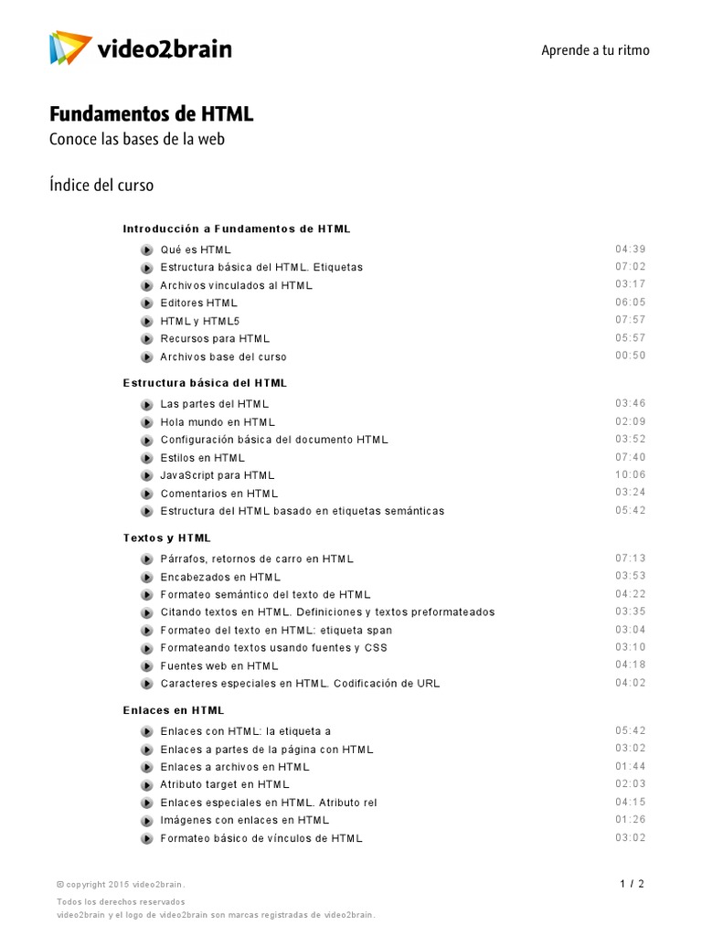 Fundamentos de HTML Toc | PDF | HTML | Desarrollo de software